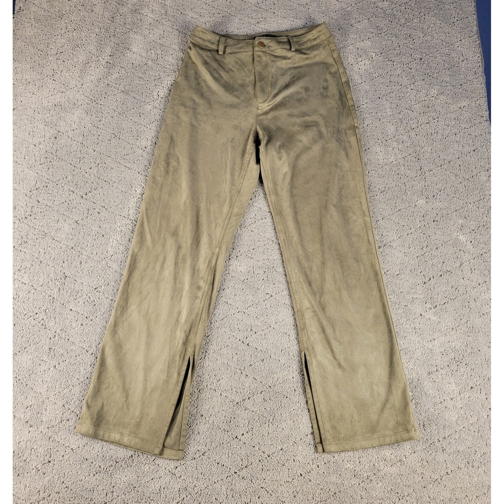 Lulus Velvet Pants Womens Small Green Relaxed Straight Stretch Mid Rise Comfort